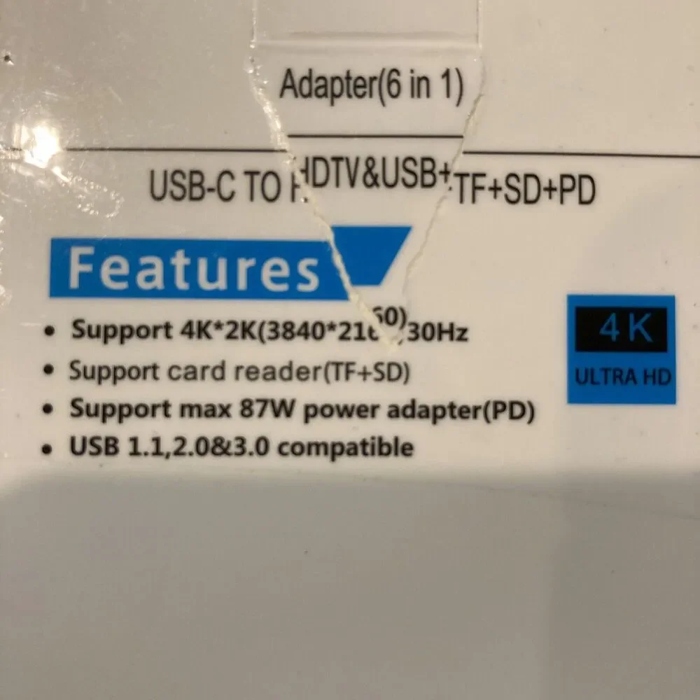 6 in 1 Multiport USB-C Hub Type C To USB 3.0 4K HDMI Adapter HDTV PD TF SD
